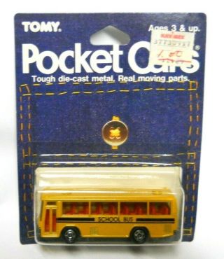 Vintage Tomy Pocket Cars - Tomica Hino Rainbow Skeleton School Bus - On Card