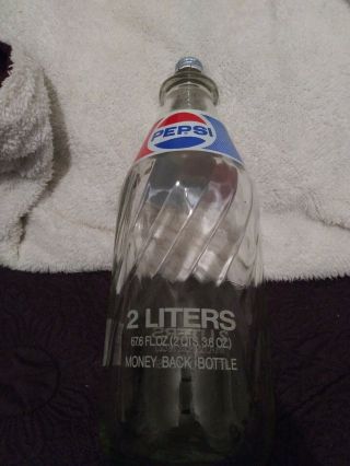 Vintage Pepsi Cola 2 Liter Glass Bottle W/cap Swirl Design Bottle Read Ad