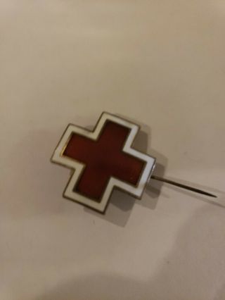 Exc Ww2 Sterling Silver Enameled Red Cross Pin Medical Pin