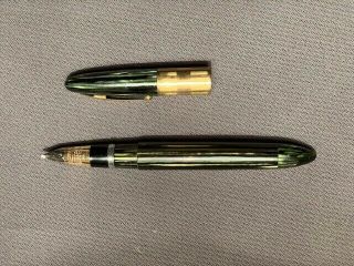 Vintage Sheaffer Lifetime Green And Black White Dot Fountain Pen W/ 14k Gold Nib