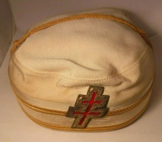 Vintage Masonic Hat Cap Freemason Shriner Double Cross White Gold 33rd Degree