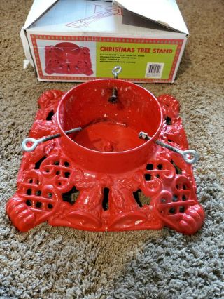 Red Ornate Cast Iron Christmas Tree Stand Heavy 15 " X 15’’ Base For 6 - 1/2 " Trunk