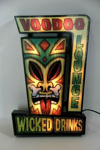 Voodoo Lounge Wicked Drinks Lighted / Light Up Tiki Bar Sign Rabbit Tanaka Vtg