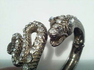 Retro Egyptian Revival Style Rhinestone Snake Bangle Bracelet Double Hinge 284