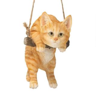 Design Toscano Orange Tabby Kitty On A Perch Hanging Cat Sculpture