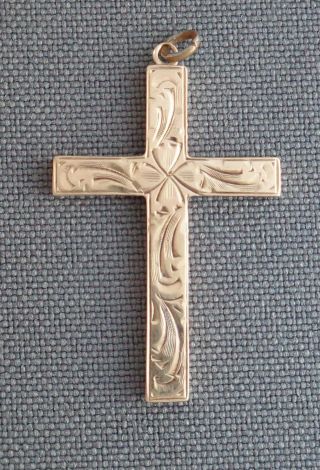 Antique Vintage Esemco 10k Yellow Gold Etched Christian Cross Pendant 32x20 Mm