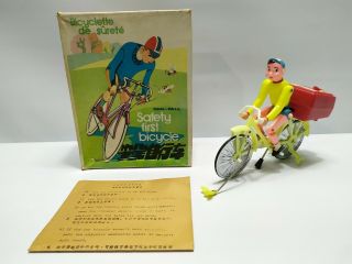 Red China Battery Operated Tin Toy Me830 Safety First Bicycle