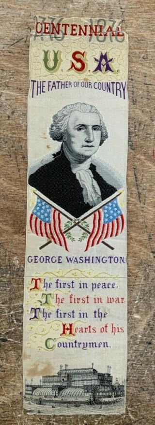 1876 Centennial George Washington Ribbon From Philadelphia World 