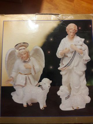 Nativity Jade Porcelain Angel,  Shepherd Sheep & Angel Made For Bon Ton