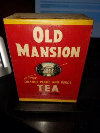 Early Old Mansion Orange Pekoe Tea Box Antrim Richmond Va In Plastic Tin