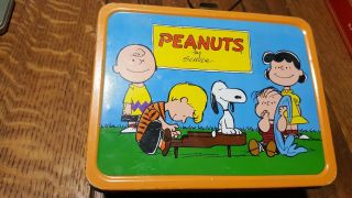 Vintage 1959 Peanuts By Schulz Charlie Brown Snoopy Metal Lunchbox W/ Thermos