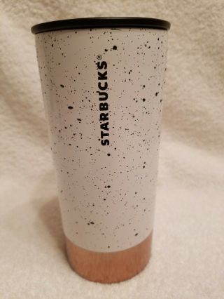 Starbucks Slim Tumbler W/ Cork Bottom & Lid - Rose Gold & White / Black 12oz Euc