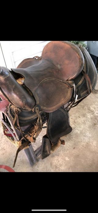 Vintage Western Ropping Saddle With Rope Cinch And Reinforced Horn