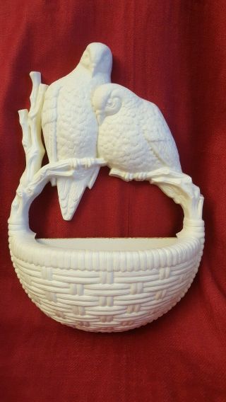 Burwood Homco White Love Birds Wall Pocket Basket Planter Vintage Item 2187