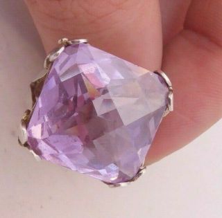 Solid Silver Arts & Crafts Design Large Amethyst Coloured Stone Ring,  Sezgin,  925