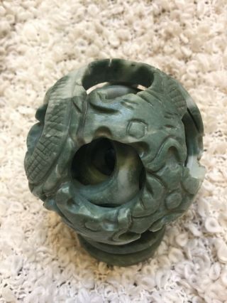5” Hand Carved Five Layers Green Jade Magic Puzzle Ball Sphere Jewelry Gift