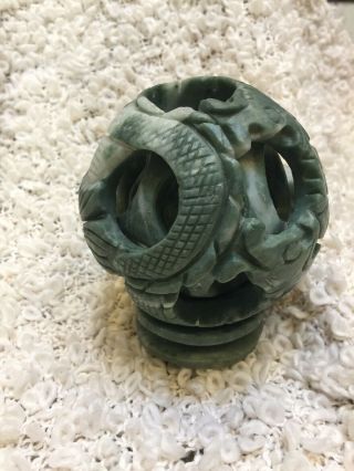 5” Hand Carved Five Layers Green Jade Magic Puzzle Ball Sphere Jewelry Gift 2