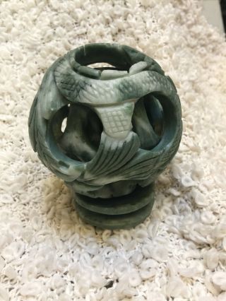 5” Hand Carved Five Layers Green Jade Magic Puzzle Ball Sphere Jewelry Gift 3