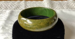 Vintage Art Deco Marbled Olive Green Chunky Bakelite Bangle C1930’s
