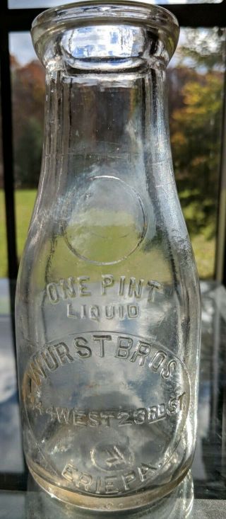 Antique Pint Embossed Wurst Bros Milk Bottle 344 W 23rd St Erie Pa Pennsylvania