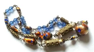 Czech Vintage Art Deco Max Neiger Foiled Wired Glass Bead Necklace