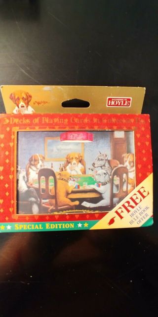 Hoyle Dogs Playing Cards Double Deck W/ Tin 1997