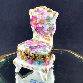 Limoges French Porcelain Trinket Box Hand Painted Chair Vintage Collectible