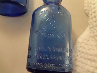 4 Embossed Cobalt Blue Phillips Milk of Magnesia Bottles 5 Inch 3