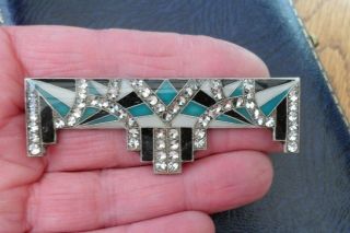 Vintage Jewellery Striking Art Deco Geometric Enamel Bar Brooch Pin - Pierre Bex