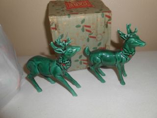 Pair Vintage Lefton 4 1/2 " Christmas Holly Berry Reindeer Figurines 1187 W/box