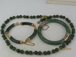 Vintage Chinese Carved Nephrite Jade Bangle Bracelet Necklace