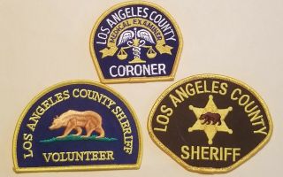 Los Angeles County (ca) Law Enforcement Patches - Set Of 3 (sheriff/coroner/vol)