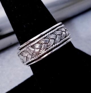 Vtg 925 Sterling Silver Native American Style Braided Spinner Band,  Size 7.  75