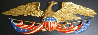 Vintage 1958 Patriotic American Eagle Flag Metal Wall Plaque Hanging Whitehall