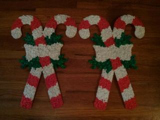2 Vintage Christmas Melted Popcorn Plastic Decoration Candy Cane 18 " Made Usa