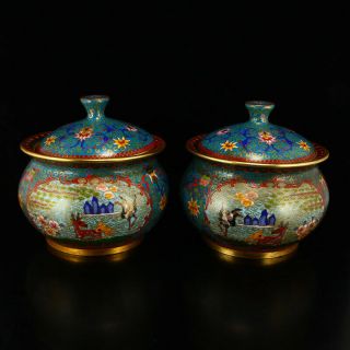 A Pair Chinese Gilt Gold Red Copper Cloisonne Tea Caddies