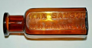 Max Samson Orleans,  La 3 1/2 " Amber Pharmacy Bottle