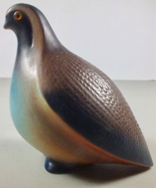 Vintage Roselane Hand Painted Pottery Quail Bird Figurine W/ Amber Glass Eyes