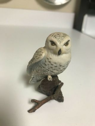 Vintage 3 " Boehm Porcelain Snowy Owl On Bronze Figurine