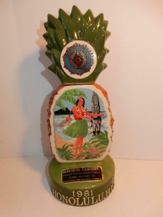 Vintage Jim Beam Honolulu Hawaii Pineapple Tiki Bar Hula Girl Decanter