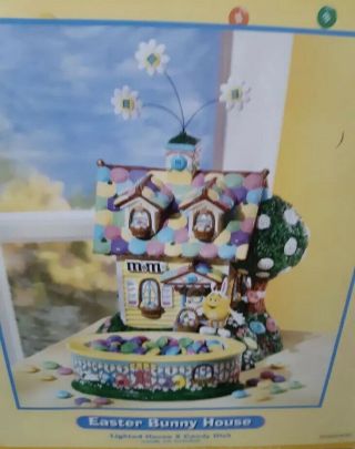 Department 56 M&M Candy Dish Easter Bunny House Lighted Ceramic Decoration 2