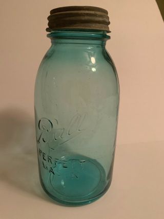 Vintage 1923 1933 Ball Perfect Mason Blue Canning Jar & Lid.  1/2 Gallon 2