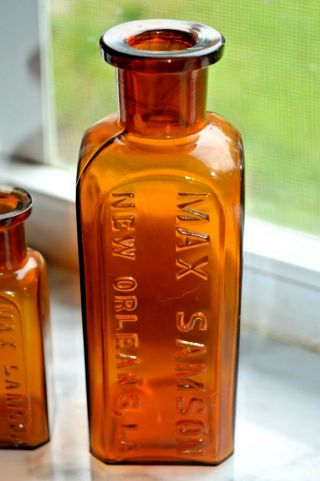 Max Samson,  Orleans,  La.  5 1/2 " Amber Pharmacy Bottle