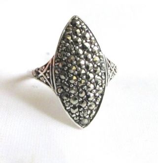 Vintage Solid Silver Art Deco Marcasite Gemstone Ring Size Q 1/2