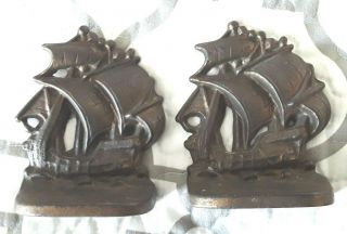 Vintage Clipper Sailing Ship Nautical Cast Iron Bookends
