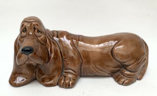 Vintage Basset Hound Dog Figurine Brown Ceramic Sad Face 9 1/2”