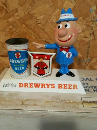 Vintage Big D Drewrys Beer Guy Display Plastic Advertising Sign