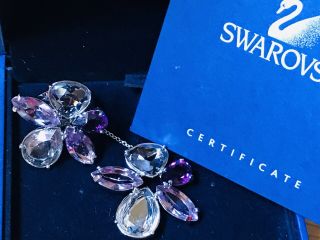 Authentic Stunning Swarovski Swan Signed Amethyst Set: Necklace And Ring Size 6