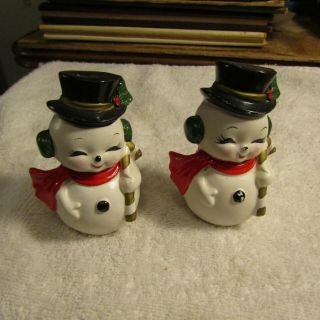 Vintage Salt & Pepper Shakers Set Christmas Girl Woman Snowman Snowwomen Japan
