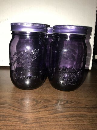 3 Purple American Heritage Vintage Color Embossed Pint Mason Jars Ball 100th